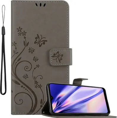 Produktbild von Cadorabo Hülle für Samsung Galaxy A21 Schutz Hülle in Grau Schutzhülle Handy Hülle Etui Case Blumen Flower