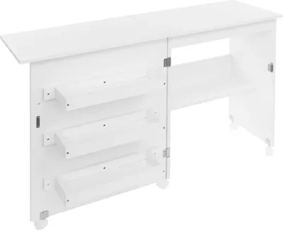 Immagine prodotto di Tavolo da cucito - Tavolo per macchina da cucire con rotelle - Pieghevole - Con ripiani e contenitori - Dimensioni 119×40,6×80 cm - Piano del tavolo 15 mm - Bianco