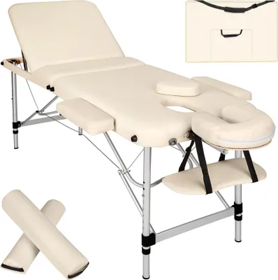 Image de Table de massage 3 zones avec rembourrage de 5cm et châssis en aluminium et rouleaux - beige