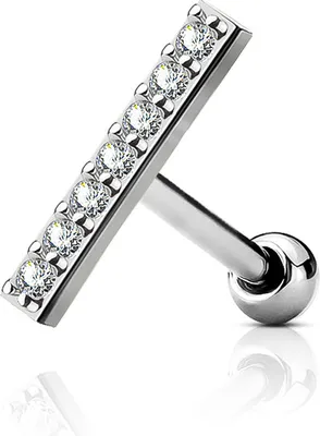 Produktbild von Tragus Ohr Piercing Stecker Helix Cartilage Barbell Stab Zirkonia Kristalle Autiga® silber - 12 mm