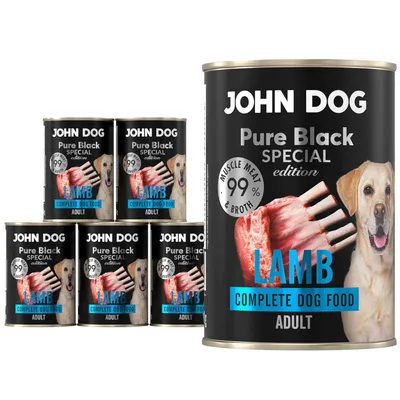 Produktbild von John Dog Hundefutter Lamm - Premium Getreidefreies Hundenassfutter mit 99% Fleisch - Monoprotein Nassfutter - Pure Black Special Edition 6 x 400g