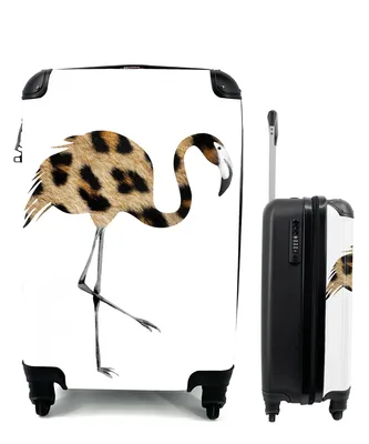 Produktbild von MuchoWow® Koffer Handgepäck Trolley Rollkoffer Kleine Reisekoffer mit 4 Rollen - Flamingo - Pantherdruck - Tier - Cabin Size < 55x40x23 cm & 55x40x20 cm - Fotokoffer - Kabinenkoffer - Boardgepäck - Reise-Box - Reisekoffer - Reisegepäck - Koffer mit Bild - Trolley für Kinder