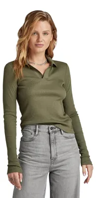 Productafbeelding van G-Star RAW dames poloshirt, ribstructuur, slim fit, groen (dk Shamrock D24513-D527-7159), maat XS