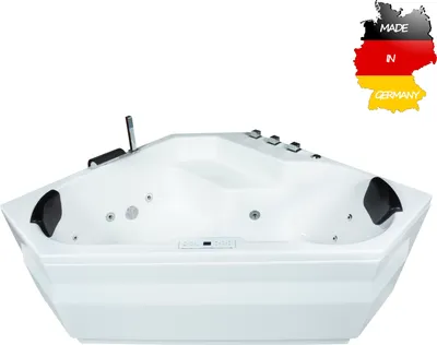 Produktbild von Basera CLASSIC Indoor Eck-Whirlpool Badewanne Capri 145 x 145 cm mit 24 Massagedüsen, Wasserfall, LED-Ambiente, Touchpanel, Bluetooth und Radio
