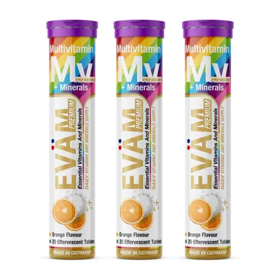 Produktbild von EVÄM Multivitamin + Mineralien Brausetabletten 3er Pack ( 60 Tabs)– 12in1 aus Vitaminen & Mineralstoffen, vegan, hergestellt in Deutschland
