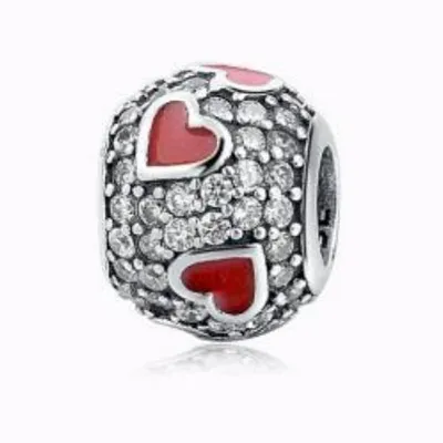 Produktbild von PANDACHARMS Rote Herzen auf Silber Pavé Charm, 925er Sterling Silber, passt zu Pandora
