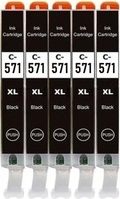 Image de 5 x cartouche d'encre compatible avec Canon CLI-571 Noir XL pour Pixma MG5750, MG5751, MG5752, MG5753, MG6850, MG6851, MG6852, MG6853, MG7750...