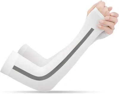 Produktbild von Sonnenschutz-Armstulpen aus Nylon und Elasthan mit verlängertem Handschutz – Kompressionsärmel – Sportarmschutz