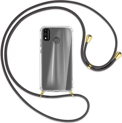 Produktbild von Handykette Backcover-Schutzhülle mit Band (Metall goldfarben) für Honor 9X Lite - dunkelgrau
