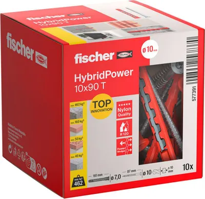 Produktbild von fischer HybridPower 10x90 T(10), Kunststoffdübel, Metallanteil, Packung mit 10 Stk.
