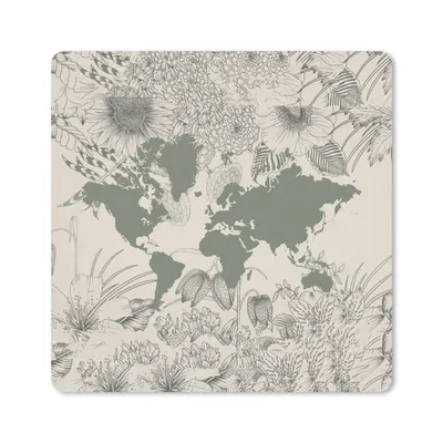 Produktbild von MuchoWow® Mauspad Mousepad Weltkarte - Grau - Pflanzen 30x30 cm - Mousepads - Maus Mat - Pad - Mausunterlage - Gaming