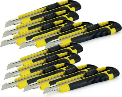 Produktbild von 10 x Cuttermesser mit 18mm Trapezklinge - Günstiges Set für Heimwerker und Profis