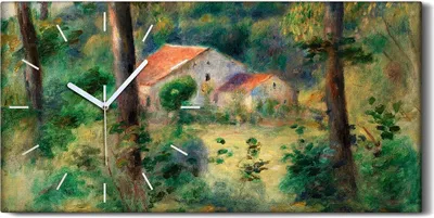 Produktbild von Wanduhr Uhr Wandbild Leinwand Geräuschlos 60x30 Malerei Wald Bäume Haus Kunst - weiße Hände