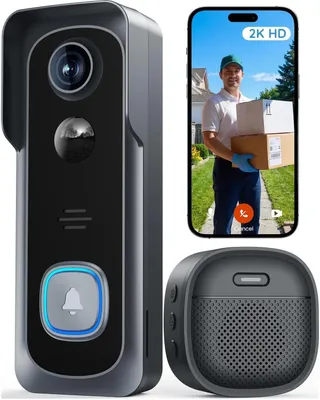 Produktbild von 2K HD WLAN türklingel mit kamera Funkklingel mit Kamera haustürklingel mit kamera Alexa Nachtsicht PIR Bewegungserkennung 2-Wege-Audio 2.4GHz WLAN
