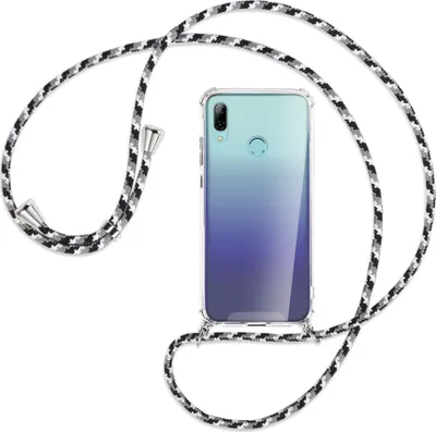 Produktbild von Handykette Backcover-Schutzhülle mit Band (Metall silberfarben) für Huawei P Smart 2019 / Honor 10 Lite - schwarz/grau/weiß