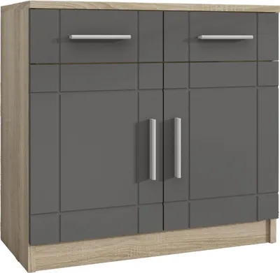 Produktbild von Masseno Kommode PERUGIA 69 cm Sideboard mit 2 Schubladen und 2 Türen für Wohnzimmer Schlafzimmer Modern 69x37x70 cm Sonoma Eiche / Graphitfarben