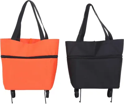 Image de Chariot de courses 2 pièces - Sac de courses pliable - Pour transporter les courses - Avec roues - 54 x 40 x 20 cm