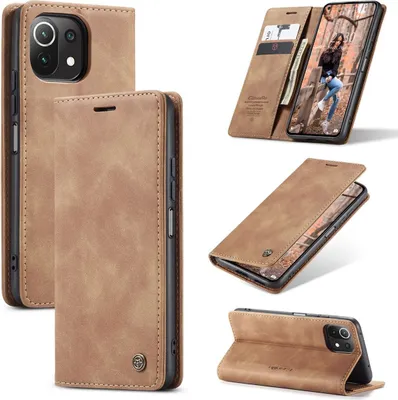 Produktbild von König Design Hülle kompatibel mit Xiaomi Mi 11 Lite Kunstleder Handyhülle - Handy Case Braun