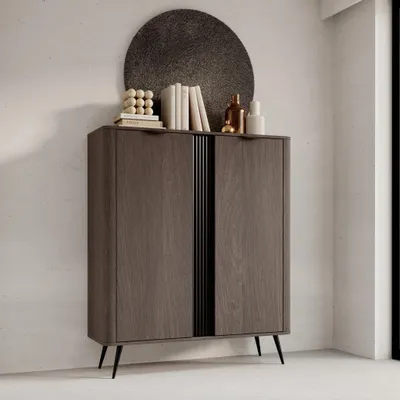 Produktbild von Highboard TERZO K113 2D Eiche Dunin Schwarz Rillen-Nachbildung 134 cm