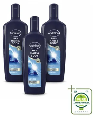 Imagen del producto de 3 unidades de champú y gel de ducha para hombres Andrélon, con eucalipto, 300 ml - Paquete grande