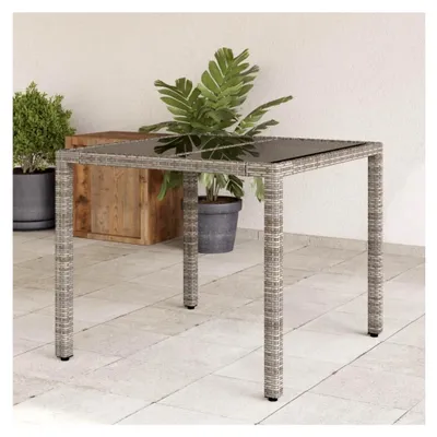 Produktbild von Gartentisch mit grauer Glasplatte, 90 x 90 x 75 cm, Polyrattan