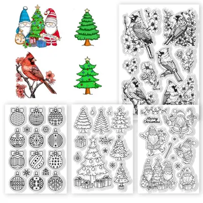 4er Set Weihnachts-Stempel Wichtel Kardinal transparent