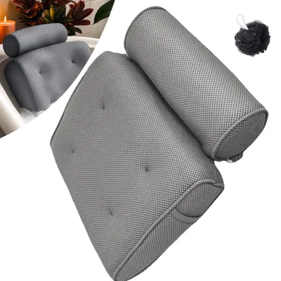 Obrázek produktu pro Polštář do vany Ergonomický polštář do vany se 4 přísavkami, polštář do lázní, polštář do sprchy, opěrka hlavy do vany s háčkem na zavěšení, měkký