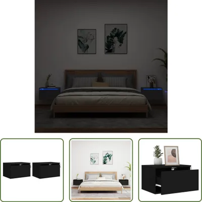 Obrázek produktu pro The Living Store Nástěnné noční stolky s LED světly 2 ks černé