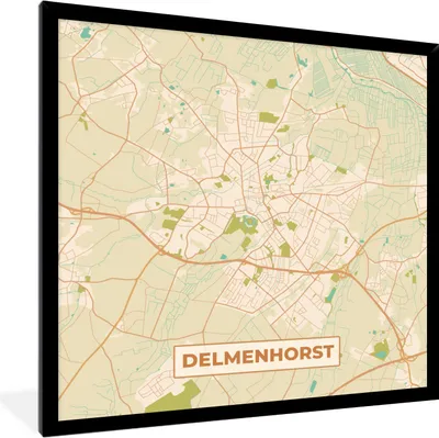Produktbild von MuchoWow® Gerahmtes Poster Delmenhorst - Karte - Stadtplan - Vintage 40x40 cm - Poster mit Schwarzem Bilderrahmen Wandposter Rahmen Foto Bilder - Mit Rahmen - Wanddekoration Schlafzimmer