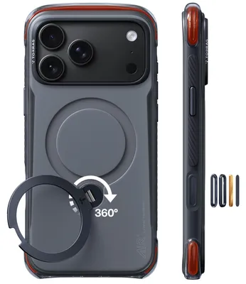 Obrázok produktu pre TORRAS Ostand Q3 Air Pro – puzdro pre iPhone 18 Pro, s airbagom, 360° stojanom, kompatibilné s MagSafe, proti odtlačkom prstov, čierna farba