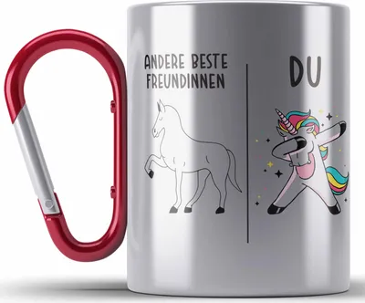 Produktbild von Trendation - Beste Freundin Edelstahl Tasse Karabiner Mädchen Geschenke Geburtstag Edelstahl Tasse Karabinern mit Sprüchen (Rot)