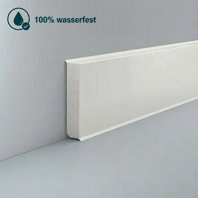 Produktbild von Sockelleiste Kunststoff 16 x 80 Hartschaum RAL 9016 PVC Dichtlippe Feuchtraum