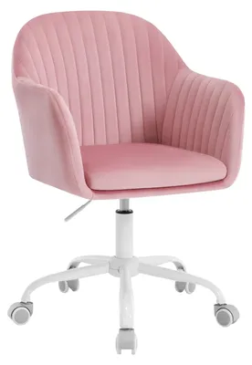 Zdjęcie produktu dla Biurokrzesło obrotowe, tapicerowane materiałem przypominającym aksamit - ergonomiczne, z regulacją wysokości, z podłokietnikami i kółkami - kolor różowy