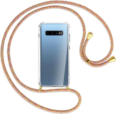 Produktbild von Handykette Backcover-Schutzhülle mit Band (Metall goldfarben) für Samsung Galaxy S10+ / S10 Plus - Rainbow
