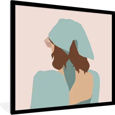 Produktbild von MuchoWow® Gerahmtes Poster Sommer - Frau - Pastell 40x40 cm - Poster mit Schwarzem Bilderrahmen Wandposter Rahmen Foto Bilder - Mit Rahmen - Wanddekoration Schlafzimmer