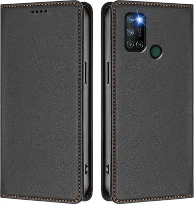 Immagine prodotto di Custodia in pelle per Realme C17, custodia a libro magnetica in Finto cuoio con supporto, nera