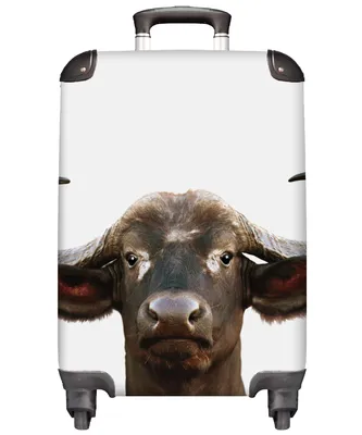 Obrázok produktu pre NoBoringSuitcases.com® Kufr Príručná batožina Vozík Rolling suitcase Malý cestovný kufor na 4 kolieskach - Buffalo - Cow - Close-up - Horns - Cabin Size < 55x40x23 cm & 55x40x20 cm - Foto kufor - Cabin suitcase - Board luggage - Detský kufor - Detský vozík.