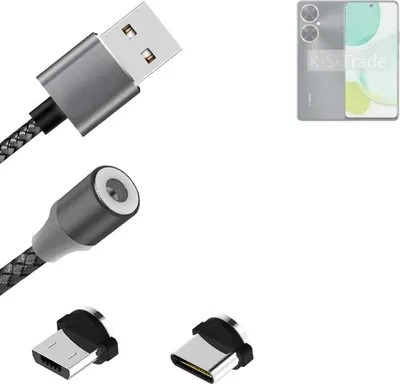 Produktbild von K-S-Trade Hochwertiges Magnet-Lade-kabel Sync-Kabel Daten-Kabel kompatibel mit Huawei Enjoy P60 Pro mit USB-Typ-C-Anschluss und Micro-USB-Anschluss 2A