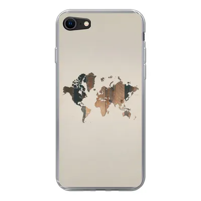 Produktbild von MuchoWow® Handyhülle Schutzhülle Hülle für iPhone 7 Weltkarte -Holz - Regal Silikon Softcase Handy Hülle - Kartenhalter