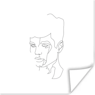 Produktbild von MuchoWow® Poster Gesicht - Mann - Strichzeichnung - Schwarz - Weiß 50x50 cm - Wohnzimmerdekoration