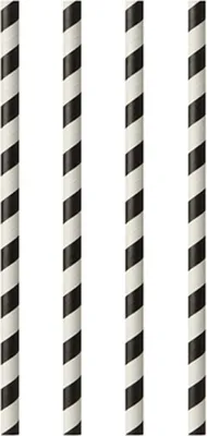 Produktbild von PAPSTAR Trinkhalme Papier, schwarz/weiß gestreift, 20 cm lang | Beutel (25 Stück)