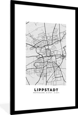 Produktbild von MuchoWow® Gerahmtes Poster Lippstadt - Karte - Stadtplan - Deutschland 60x90 cm - Poster mit Schwarzem Bilderrahmen Wandposter Rahmen Foto Bilder - Dekoration - Wandposter Wohnzimmer - Hochwertig