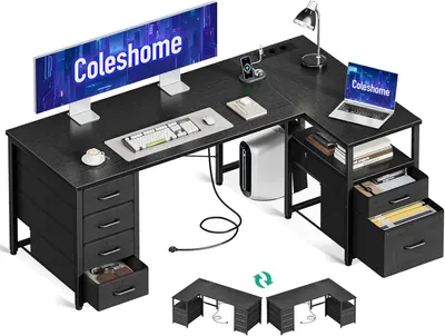 Produktbild von Schreibtisch mit Stoffablage – 140 x 80 cm, beidseitig verwendbar – L-förmiger Schreibtisch mit Schublade für Akten – ideal für das Homeoffice – braun