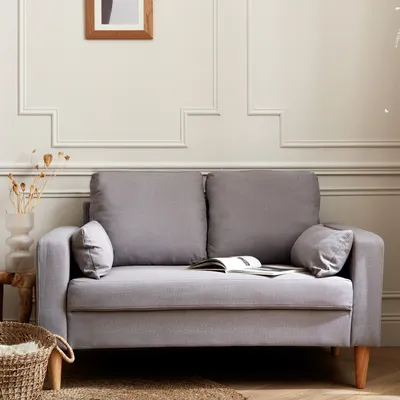 Produktbild von sweeek - 2-Sitzer Sofa, Bezug aus Polyester, Füße aus Holz - Hellgrau