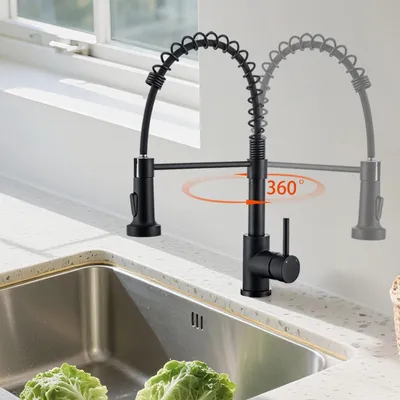 Produktbild von AICA Kš¹chenmischbatterie ausziehbar 2 Strahlarten 360¡ã schwenkbar Wasserhahn Schwarz Matt