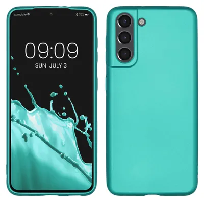 Produktbild von kwmobile Handyhülle für Samsung Galaxy S21 Hülle - Silikon Case metallisch schimmernd - Schutzhülle Cover - Metallic Türkis