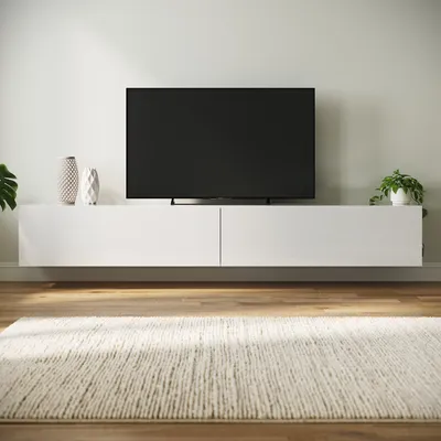 Produktbild von SONNI TV-Schränke weiß Hochglanz hängend holz 200 x 40 x 30cm Wandhängend, bodenstehend Niedriger Schrank