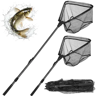 Image de Filet pliable pour poissons, en caoutchouc, télescopique, 90 cm, épuisette de pêche pour truites