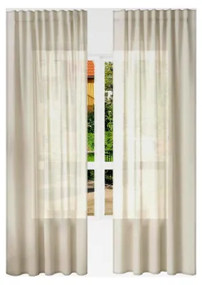 Produktbild von 2er Set Schiebegardinen für Wohnzimmer und Schlafzimmer, mit Kräuselband, Leinenoptik, halbtransparent, 135 x 225 cm, Sand