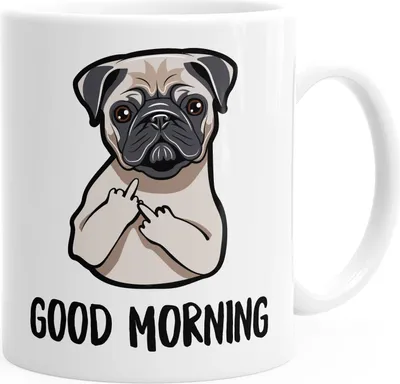 Produktbild von Büro-Tasse Good Morning böser Mops Mittelfinger Kaffeetasse Teetasse Keramiktasse MoonWorks® weiß unisize